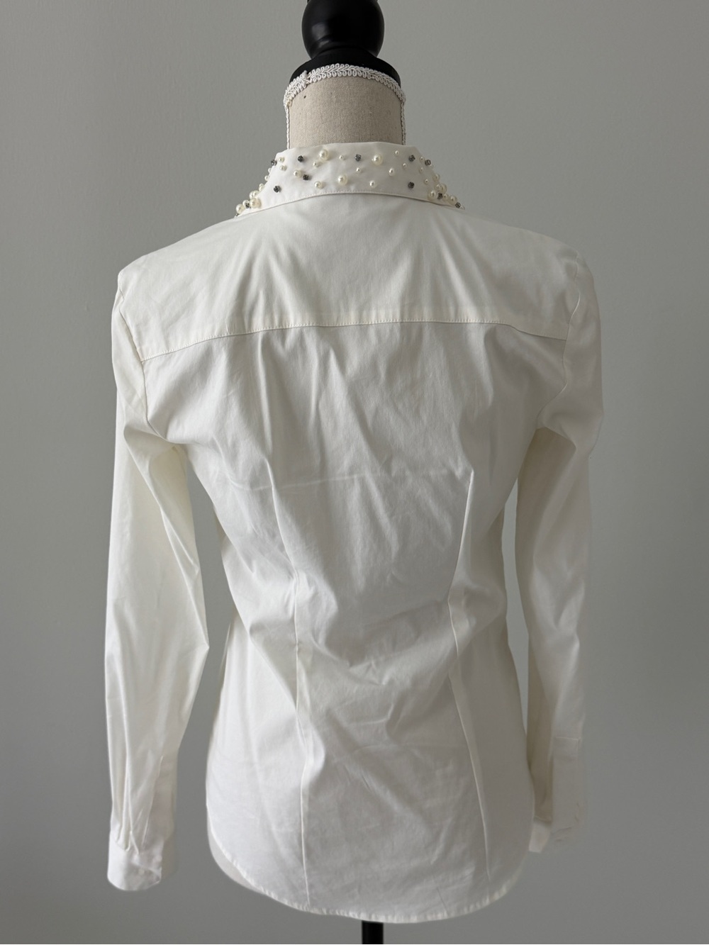 Ann Taylor Pearl-Embellished Collar Button-Down Shirt - Cream - Picture 5 of 10
